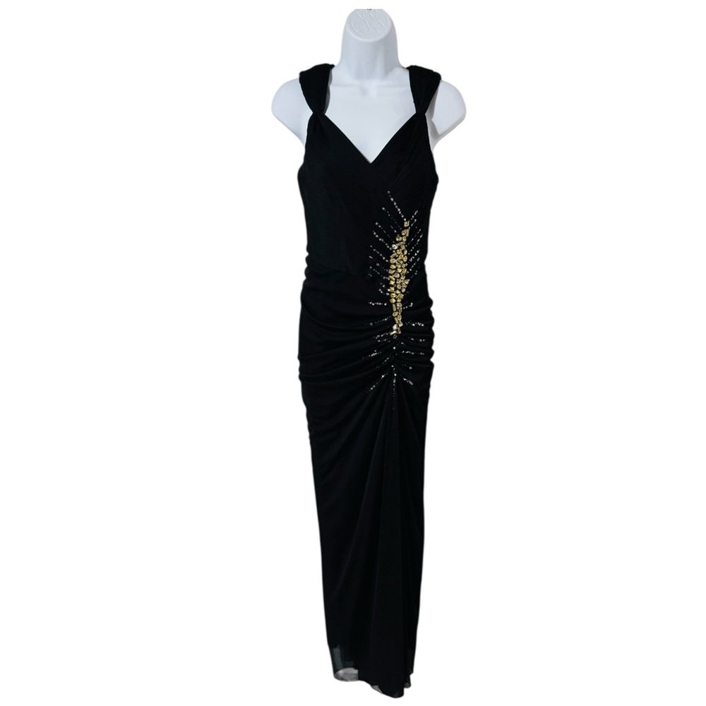 XSCAPE by Joanna Chen Dress Maxi Ruched Black Rhinestone Sequins Y2K Women’s 6